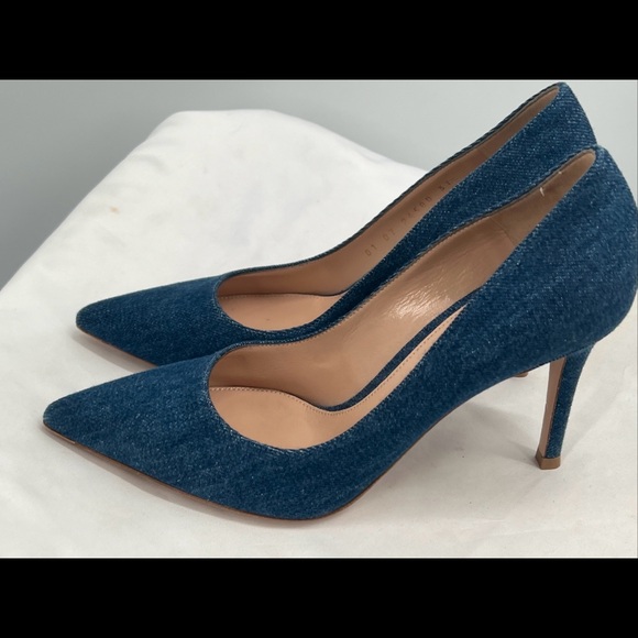 GIANVITO ROSSI Women's High Stiletto Heels Pointed Toe "85" Blue Denim Pumps ~37 - Picture 3 of 16